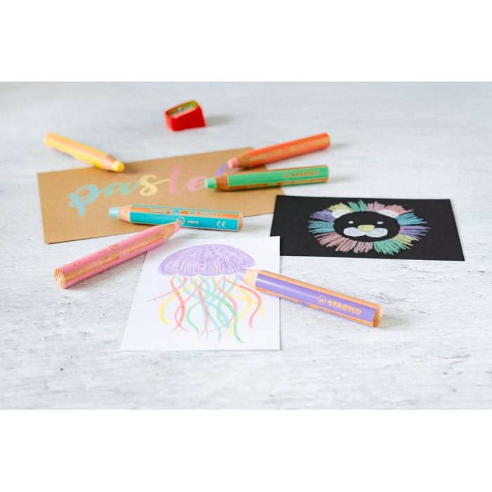 Кольоровий олівець, акварель та воскова крейда - 3 в 1 з дерев&39яним відтінком - 18 шт. з точилкою та пензлем - 12 стандартних та 6 пастельних кольорів