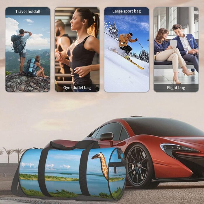 Спортивна сумка-мішок для подорожей з африканським принтом (Ніл та жирафи), чорна, універсальний розмір, дорожня сумка