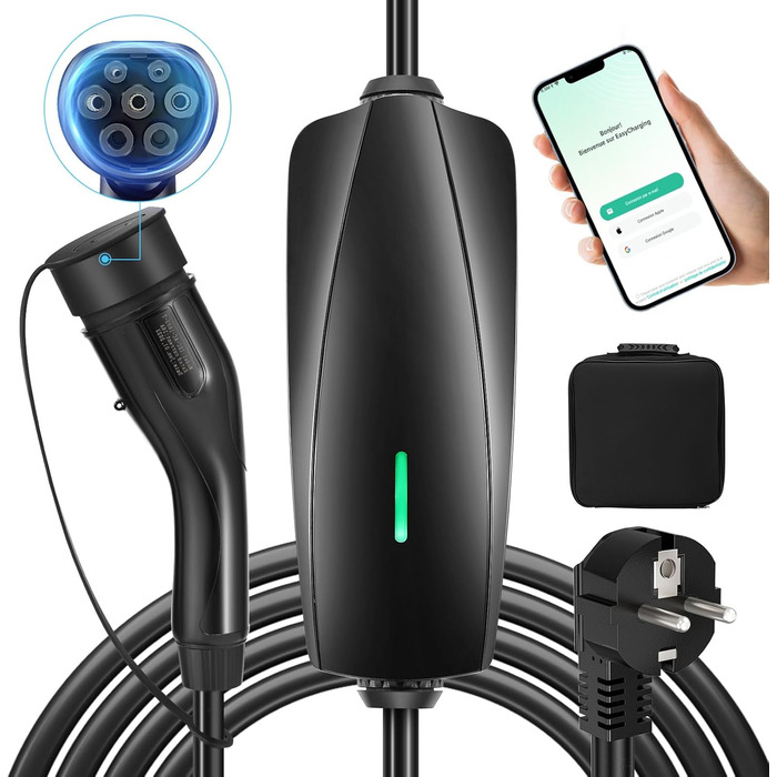 Зарядний пристрій для електромобілів EVJUICION, управління через додаток, зарядний пристрій для електромобілів типу 2 Schuko 8-16