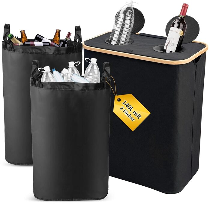 Контейнер для депозитних пляшок 2 відділення, депозитний контейнер 140 л, контейнер для порожніх пляшок і скла з отвором вкл. 2 мі