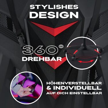 Ергономічне ігрове крісло BARBERIO, офісне крісло, вантажопідйомність 150 кг, повітропроникна сітка, з підставкою для ніг, регульовані підлокітники, сидіння 54 см, поворот на 360, подушка для поперекової підтримки, регульована висота (чорно-червоне)