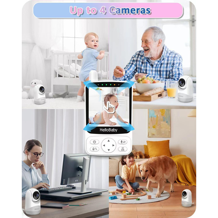 Монітор для дітей HelloBaby з камерою, 29 годин роботи від батареї, монітор для дітей 355/120 з камерою з поворотом і нахилом із д
