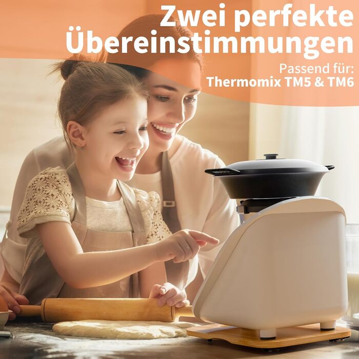 Розсувна дошка Thermomix для Monsieur Cuisine Smart виготовлена з бамбука та універсальних коліс на дні та гумових ніжках для легкого переміщення без пошкодження ваг, 6 TM5