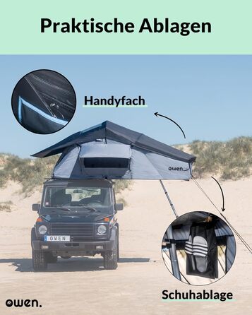 Намет на дах Owen Two Доступний з опцією тенту Кольори на вибір Просторий, комфортний намет на дах автомобіля Ідеально підходить для кемпінгу з автомобілем Універсальний аксесуар для кемпінгу Сірий з тентом
