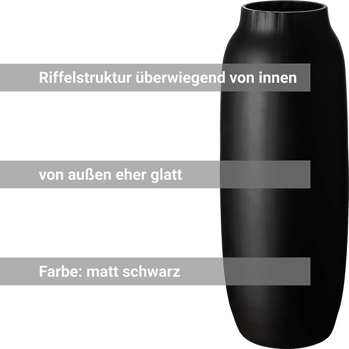 Підлогова ваза Giessle висотою 50 см велика скляна ваза XL для трави пампаси (матово-чорна)