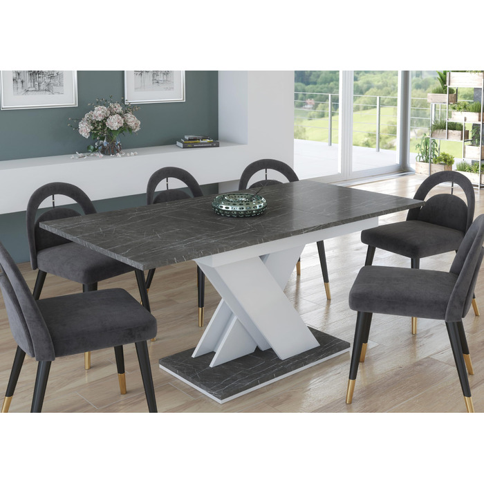 Розкладний обідній стіл Furneo Modern, 120-160 см, сірий мармуровий ефект, Tavolo02, МДФ