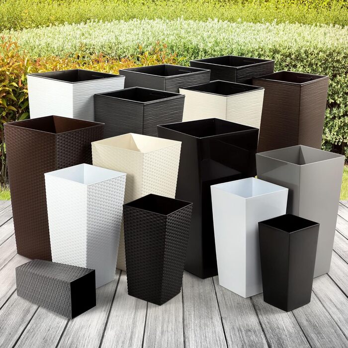 Набір з 3 рослинних горщиків KADAX з внутрішніми горщиками, висота 46,5/57,5/68 см, графіт міцні та всепогодні пластикові горщики для квітів, горщики для використання в приміщенні та на вулиці, висота 46/57/68 см, графіт
