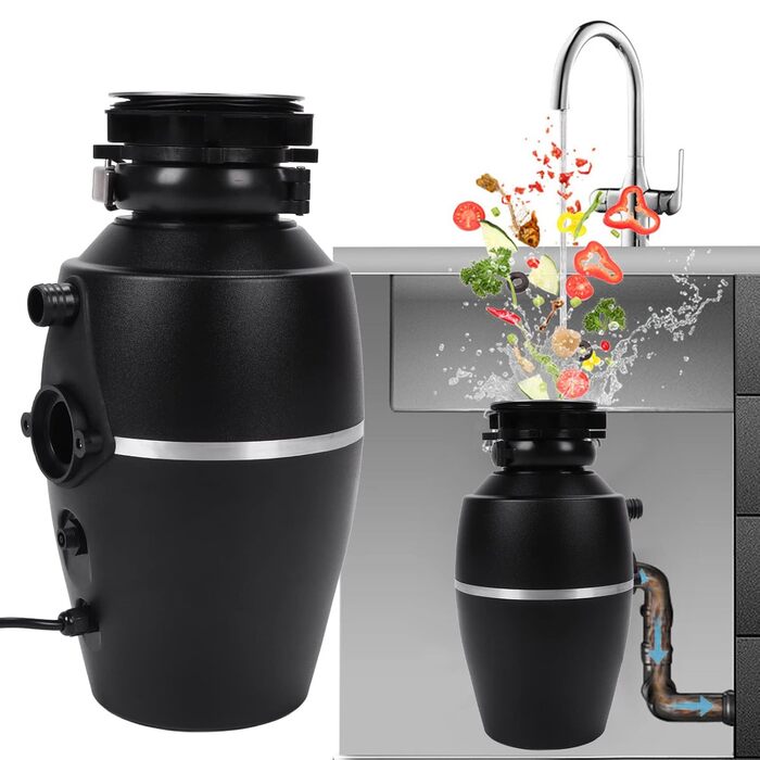 Безперервна подача сміття, безшумний, нержавіюча сталь, 1300 мл, корпус ABS, водостічна труба, сміттєвідвідведення, 3800 об/хв, 1 к.с., для кухні (вилка ЄС)