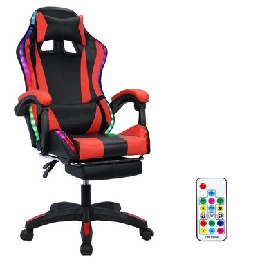 Ігрове крісло з Bluetooth-динаміками та світлодіодним підсвічуванням, ергономічне масажне комп&39ютерне крісло, регульована висота, ігрове крісло з поворотним на 360 сидінням та підголівником, висока спинка, червоне