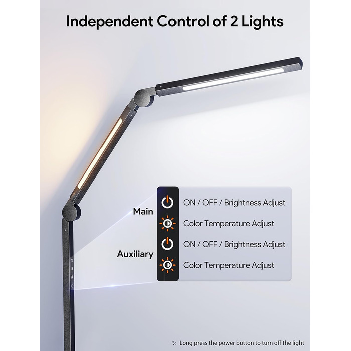 Світлодіодна настільна лампа MediAcous, подвійне джерело світла, поворотна лампа Arm Architect із затискачем, офісна настільна лампа з сенсорним керуванням потужністю 12 Вт із 4 колірними температурами та яскравістю з регулюванням (чорний)