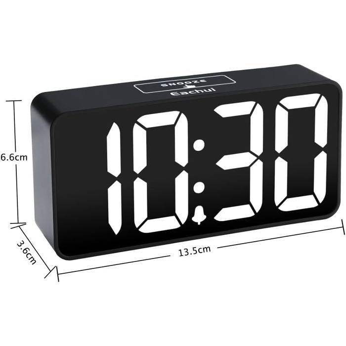 Цифровий світлодіодний будильник із портом заряджання USB, великим цифровим дисплеєм, регульованою яскравістю та гучністю, функцією повтору будильника, 12/24 години, живлення від мережі (чорно-білий)