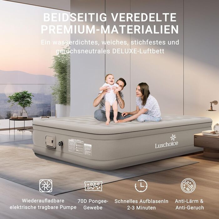 Надувний матрацу Luxchoice Air Bed для 2 осіб – самонадувний, з портативним насосом, для кемпінгу та дому