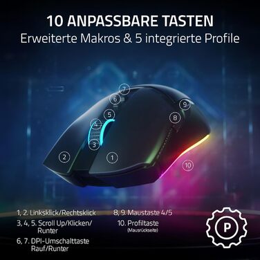 Бездротова ігрова миша Chroma RGB з можливістю налаштування (10 кнопок, хромоване підсвічування з 11 зонами, датчик оптичного фоку
