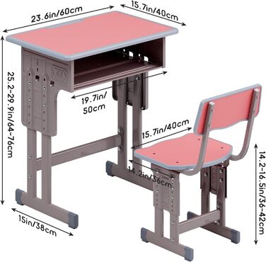 Дитячий комплект столу та стільця, регульований по висоті, для школи та університету, комплект столу та стільця з шухлядою для зберігання речей, ергономічний комплект стільців для роботи з гачком для рюкзака, підходить для дітей від
