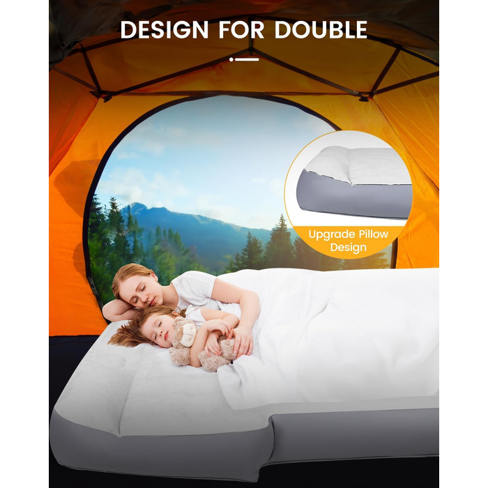 Надувний автомобільний матрац, матрац для позашляховика в багажник автомобіля, з ПВХ-флоком, портативний, універсальний з подушкою та вбудованим насосом для подорожей, універсалів, кемпінгу