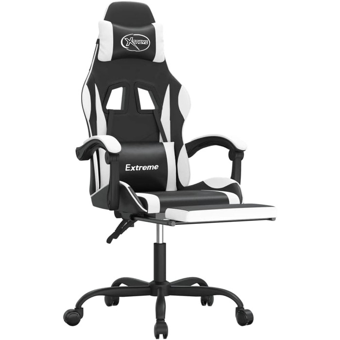 Обертове ігрове крісло, чорно-біле, штучна шкіра, ігрове крісло, доступне ігрове крісло, професійне ігрове крісло - 349584