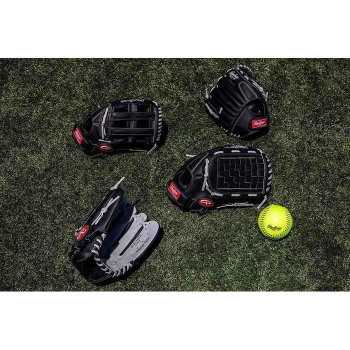 Рукавички для софтболу Rawlings RSB Slowpitch Series для правої руки, 14 дюймів - плетені, чорні/сірі