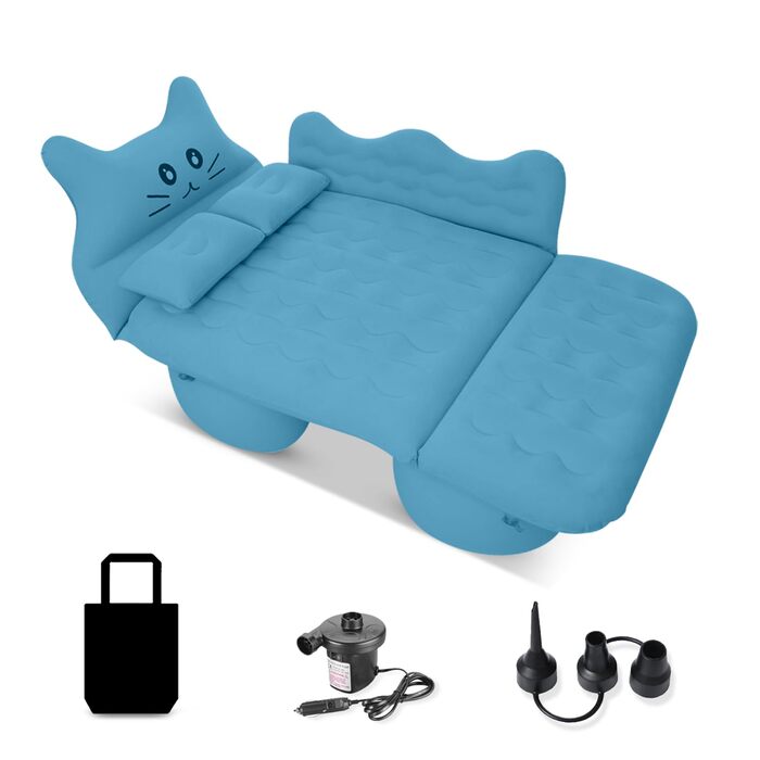 Надувний матрац Ergocar для автомобіля Happy Cat з насосом, подушка для кемпінгу та автокрісла для подорожей, кемпінгу, двору та пляжу (синій)