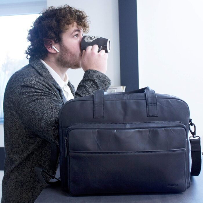 Сумка для ноутбука Sunsa 15 дюймів. Шкіряний діловий портфель. Чорна сумочка. Чоловіча сумка через плече у вінтажному стилі.