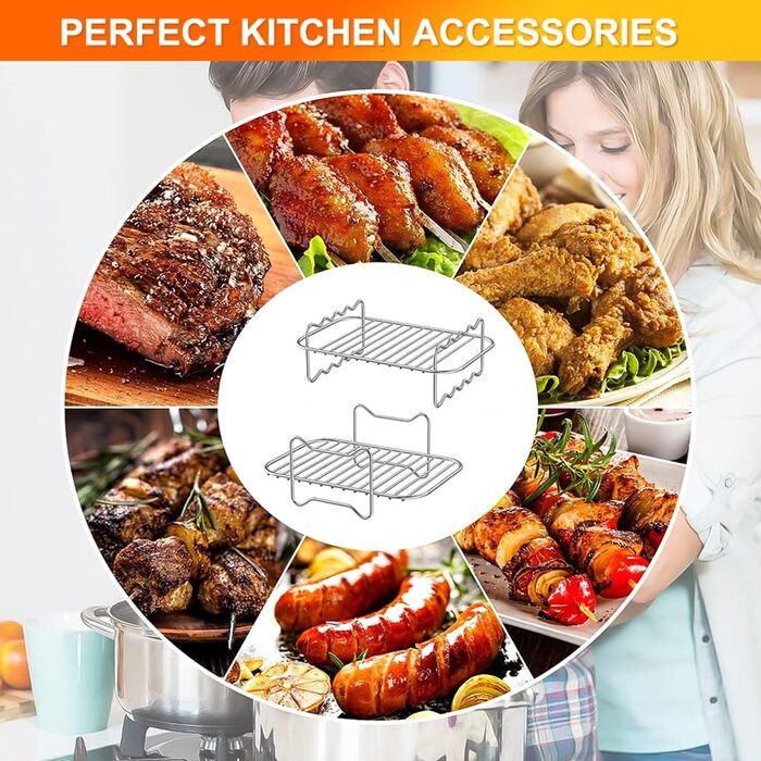 Аксесуар для фритюрниці для подвійної аерофритюрниці Ninja Foodi AF500uk Flexdrawer 10.4 л - 2 шт. и Стійка для фритюрниці з 5 шашликами, решітка для приготування їжі з нержавіючої сталі 304
