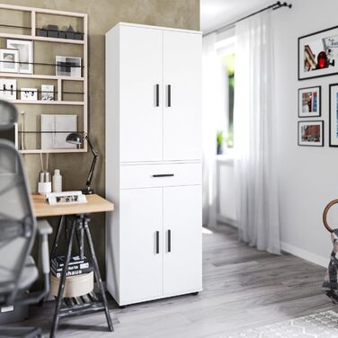 Багатофункціональна шафа KOMTO шириною 60 см - Біла шафа, гардеробна з 1 шухлядою, висока шафа, офісна шафа, книжкова шафа з 4 дверима Порто 180 x 34 x 60 см Білий Порто 180 см