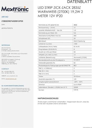 Світлодіодна стрічка Mextronic ZICK-ZACK 2835Z, тепле біле світло (2700K), 2 метри, 19,2 Вт, 12V, IP20 - гнучка та кутова