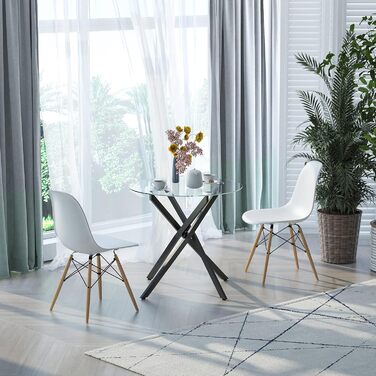 Обідній стіл HOMCOM, круглий кухонний стіл для 4 осіб, круглий обідній стіл зі схрещеними ніжками, стільниця із загартованого скла, для їдальні, кухні, Ø80 x 75 см, сучасний дизайн, чорний прозорий