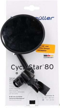 Велосипедне дзеркало Busch & Mller Cycle Star Ø80 мм, внутрішнє кріплення на кермо 17,2-22 мм, складне, 903/7