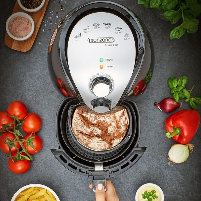 Фритюрниця MONZANA 3.6 л з антипригарним покриттям 9в1 Функція 80-200C Cool Touch Посудомийна машина Безпечна кухня Фритюрниця Духовка з гарячим повітрям Чорний