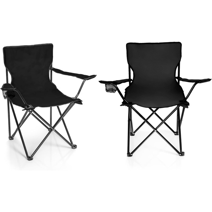 Складаний стілець Кемпінговий стілець Рибальський стілець з тримачем для напоїв та сумкою для перенесення - Складаний рибальський стілець - Складаний стілець Садовий стілець Складаний стілець Крісло для відпочинку Рибальський стілець Складаний Чорний, 2 ш