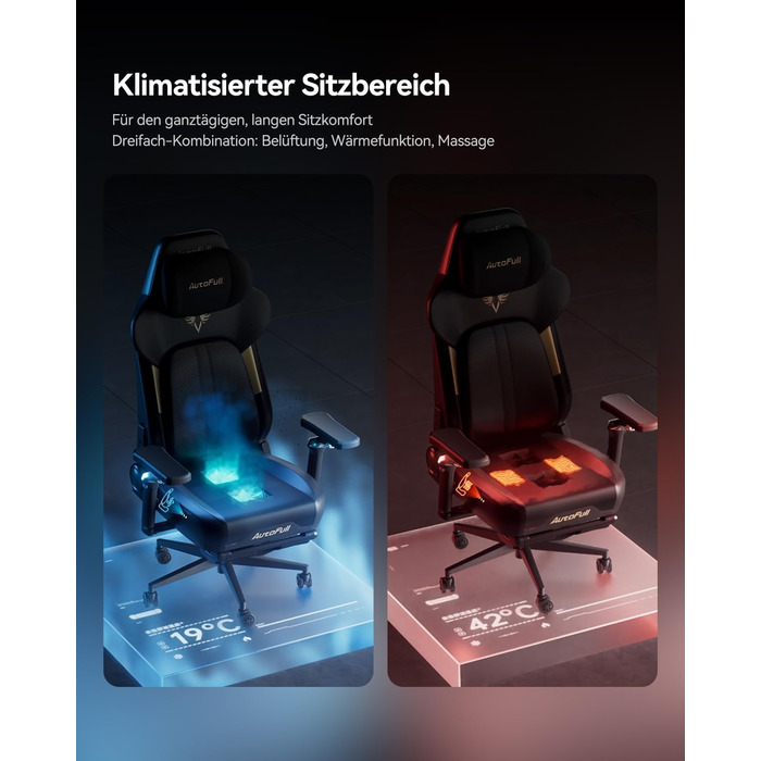 Ігрове крісло AutoFull M6 Ultra 2.0 з функцією масажу Ергономічне ігрове крісло перше у світі з вентиляцією та підігрівом, підлокітниками, що обертаються на 360, підголівником та підставкою для ніг для ігор та офісу (чорне)