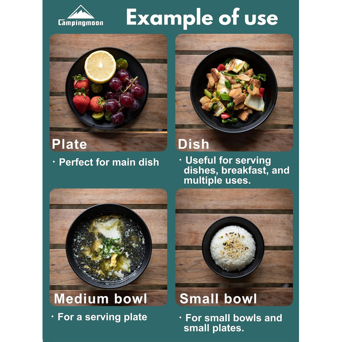 Набір посуду для кемпінгу CAMPINGMOON, нержавіюча сталь, тарілки, миски, штабельовані, посуд для активного відпочинку, сумка з тканини, для кемпінгу, піших прогулянок, пікніків (4 предмети, чорний колір з титановим покриттям)