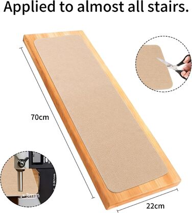 Килимки для сходів, 15 шт. , самоклеючі килимки для сходів з масиву дерева, плитки, мармуру, протиковзкий килимок для сходів, звукопоглинальний, прямокутний килимок для сходів 70x22 см (бежевий)