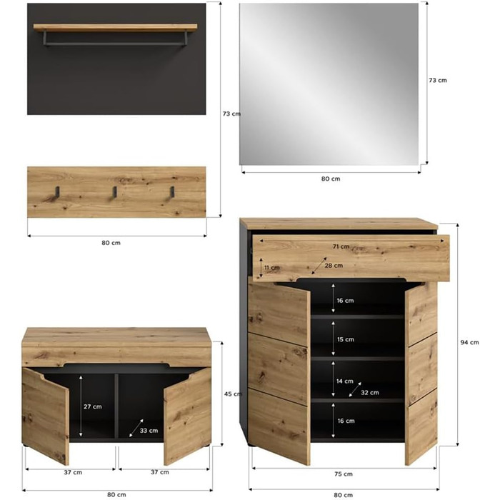 Вішалка для верхнього одягу Lomadox набір з 4-х частин вішалка для верхнього одягу з тумбою для взуття лавка для верхнього одягу в