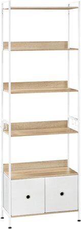 Окремостояча полиця WOLTU, книжкова полиця з 5 полицями та 2 шухлядами, настільна полиця для вітальні, кухні, кабінету, спальні, з металевим каркасом, 63x187x30 см, світлий дуб білий, RGB62whe 63x30x187 см Світлий дуб білий