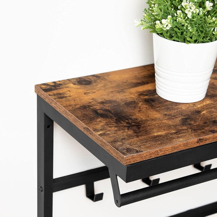 Настінна вішалка з полицею, настінна полиця з 10 гачками і штангами, настінна підвісна полиця, 80 x 30 x 42 см, для передпокою, ві