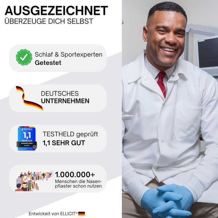 Назальні пластирі чорні, упаковка з 30 преміальних назальних пластирів, проти хропіння, додаткова підтримка для занять спортом та кращої якості сну, краще дихання при закладеному носі, назальні пластирі один розмір 75 Ефективність