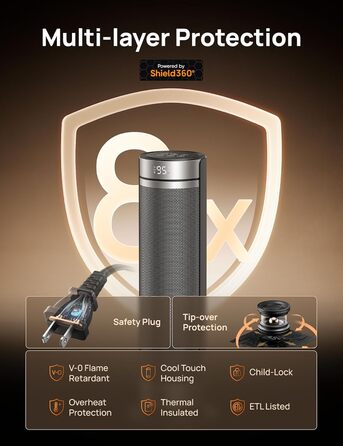 Дюймовий вентилятор-обігрівач Dreo, тихий електричний обігрівач потужністю 2000 Вт для спальні з пультом дистанційного керування, 12-годинний таймер, коливання 70, 5 режимів, керамічний PTC з термостатом, обігрівач для великих кімнат, офіс, сріблястий, 23