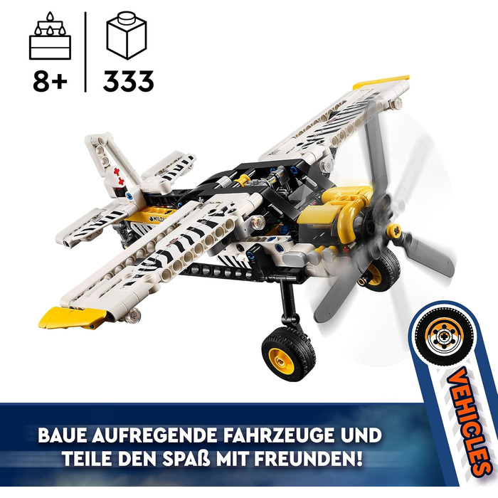 Пропелерний літак LEGO Technic, іграшка-літак для дітей, подарунок для хлопчиків і дівчаток віком 8, модель літака з обертовим пропелером і 4-циліндровим поршневим двигуном 42198