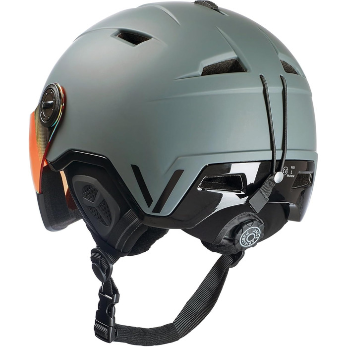 Лижний шолом BLACK CREVICE Vail Лижний шолом у стилі Pilot із козирком Чоловічий та жіночий лижний шолом Полікарбонатний лижний шолом Дихаючий лижний шолом Регульований розмір M (55-58 см) Матовий рушничний метал/Блискучий чорний