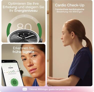 Розумний годинник для чоловіків та жінок, ЕКГ, SpO2, температура, відстеження сну, здоров&39я дихальних шляхів, водонепроникний, 35-денний час роботи від батареї, Android та iOS, 42 мм, чорний ScanWatch 2 - 42 мм, 2