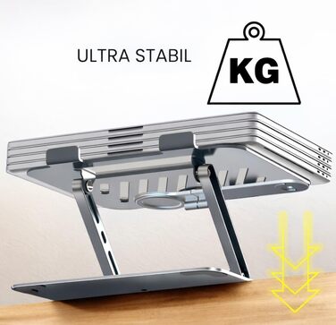 Стійка для ноутбука з магнітним тримачем для телефону, поворотна на 360 та регульована по висоті, виготовлена зі сталевого сплаву надміцна, складана, ергономічна з вентиляцією, для ноутбуків 1017,3 дюймів