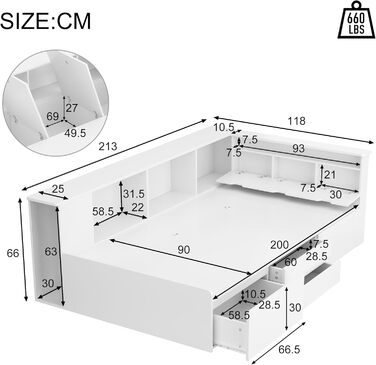 Односпальне ліжко Aoskem дитяче ліжко ліжко 90x200 ліжко з ящиками для зберігання та шафою для зберігання та книжковою полицею, де