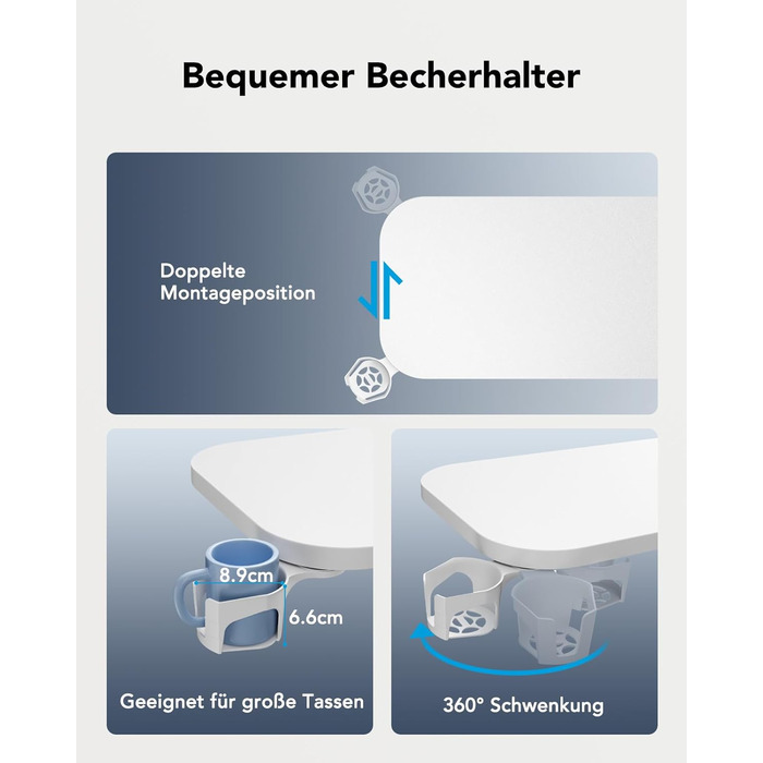 Журнальний столик HUANUO з колесами, регульований по висоті бічний столик зі стільницею 70 x 40 см, мобільний пневматичний невеликий столик для ноутбука з підставкою для чашок для домашнього офісу, білий 70 x 40 см