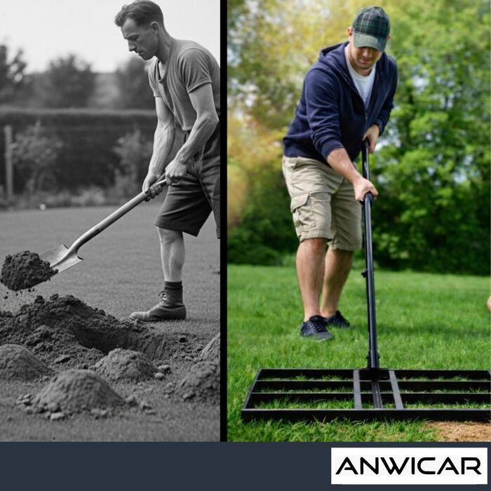 Гребінь для вирівнювання газону з нержавіючої сталі 60x30 см з ручкою 150 см - Міцний вирівнювач для рівномірного догляду за газоном - Ракель для вирівнювання піску та розгладження газону для саду та спортивних майданчиків