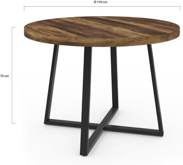 Круглий обідній стіл Selma для 4 осіб, темне дерево Hawkins та чорний, 110 см