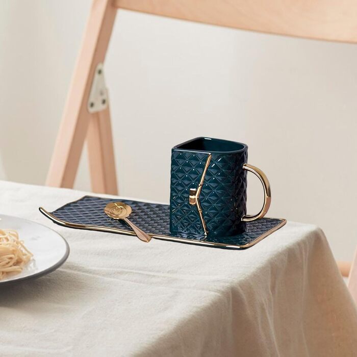 Кавова кружка у формі сумочки, керамічна кружка для пиття з ложкою для чаю, молока, кави для домашнього офісу та готелю, темно-зелена