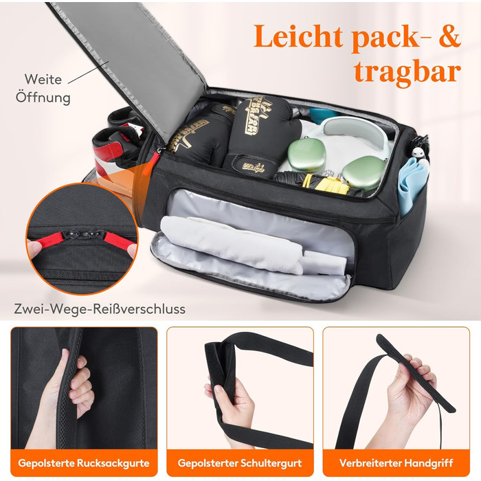 Чоловіча спортивна сумка Lifewit 40L, дорожній рюкзак з відділенням для взуття та вологим відділенням, спортивна сумка, водонепроникна тренувальна сумка для ручної поклажі під час польотів, спорт, фітнес, подорожі, чорний