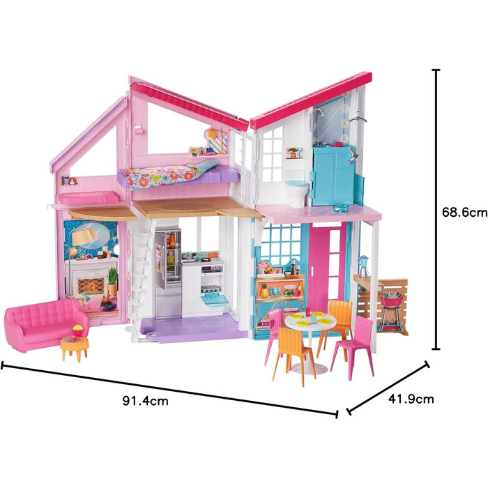 Будинок Барбі Малібу, двоповерхова вілла мрії з 6 кімнатами, 25 аксесуарами, ляльками, підходить як подарунок для дітей віком від 3 років, FXG57 Барбі - Будинок Малібу