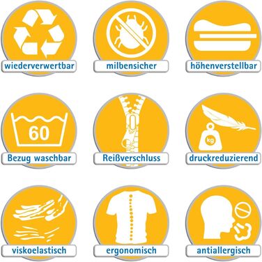 Віскоеластична подушка для шиї, 60 x 30 x 12 см, регульована по висоті